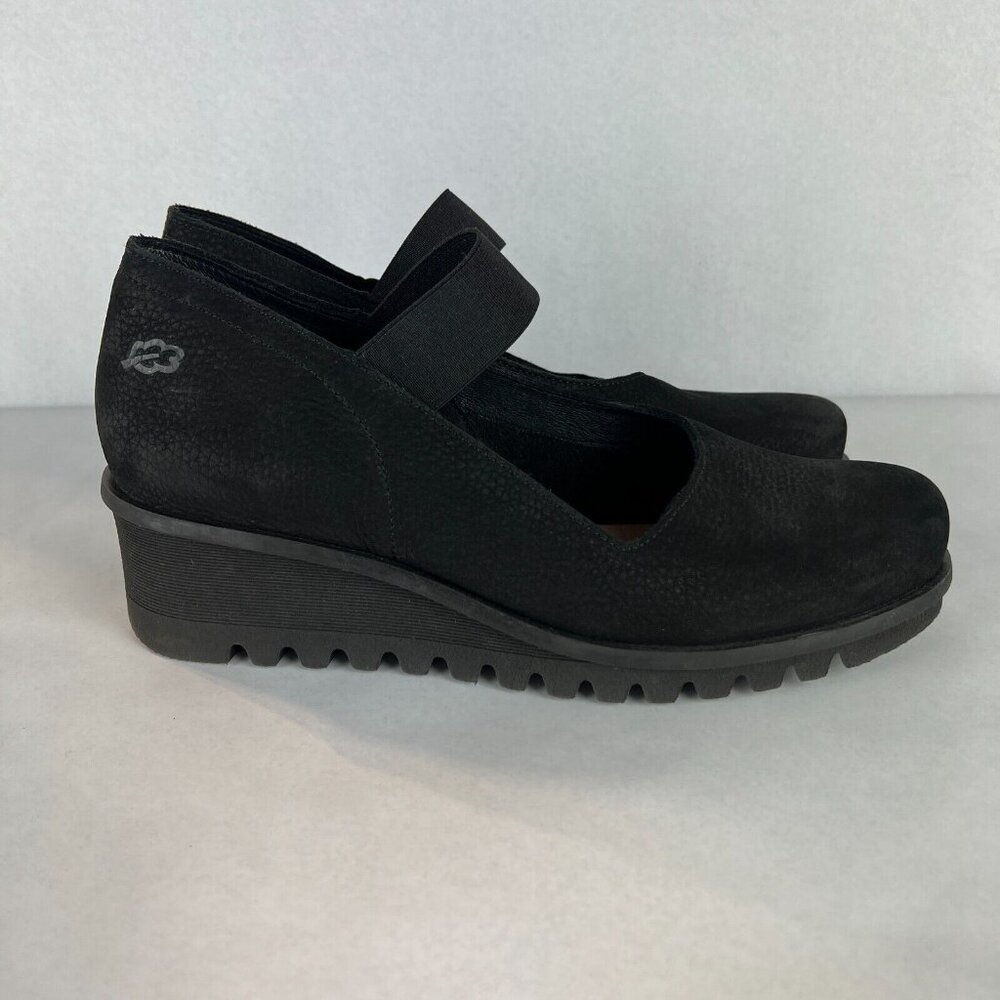 Loints Of Holland Maryjane Shoes Womens 41 9.5 10 Black Wedge Pebbled Leather - Picture 2 of 14
